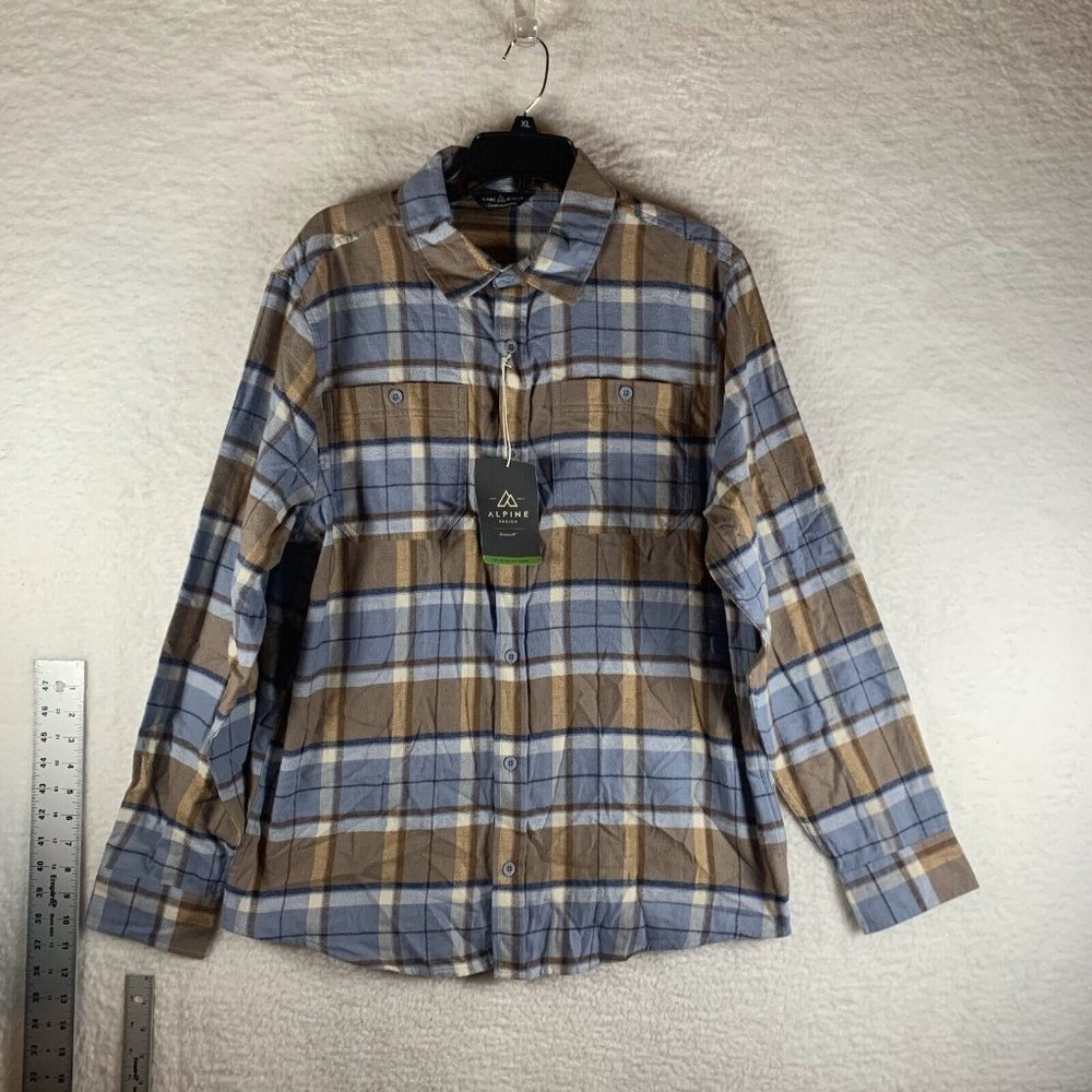 Alpine Design Shirt Mens Large Blue Plaid Cotton Flannel NWT Button-Up‎ 8242